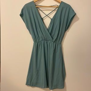 Teal V Cut Dress with Lace Up Back